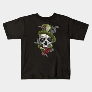 Snake Skull with Rose Kids T-Shirt